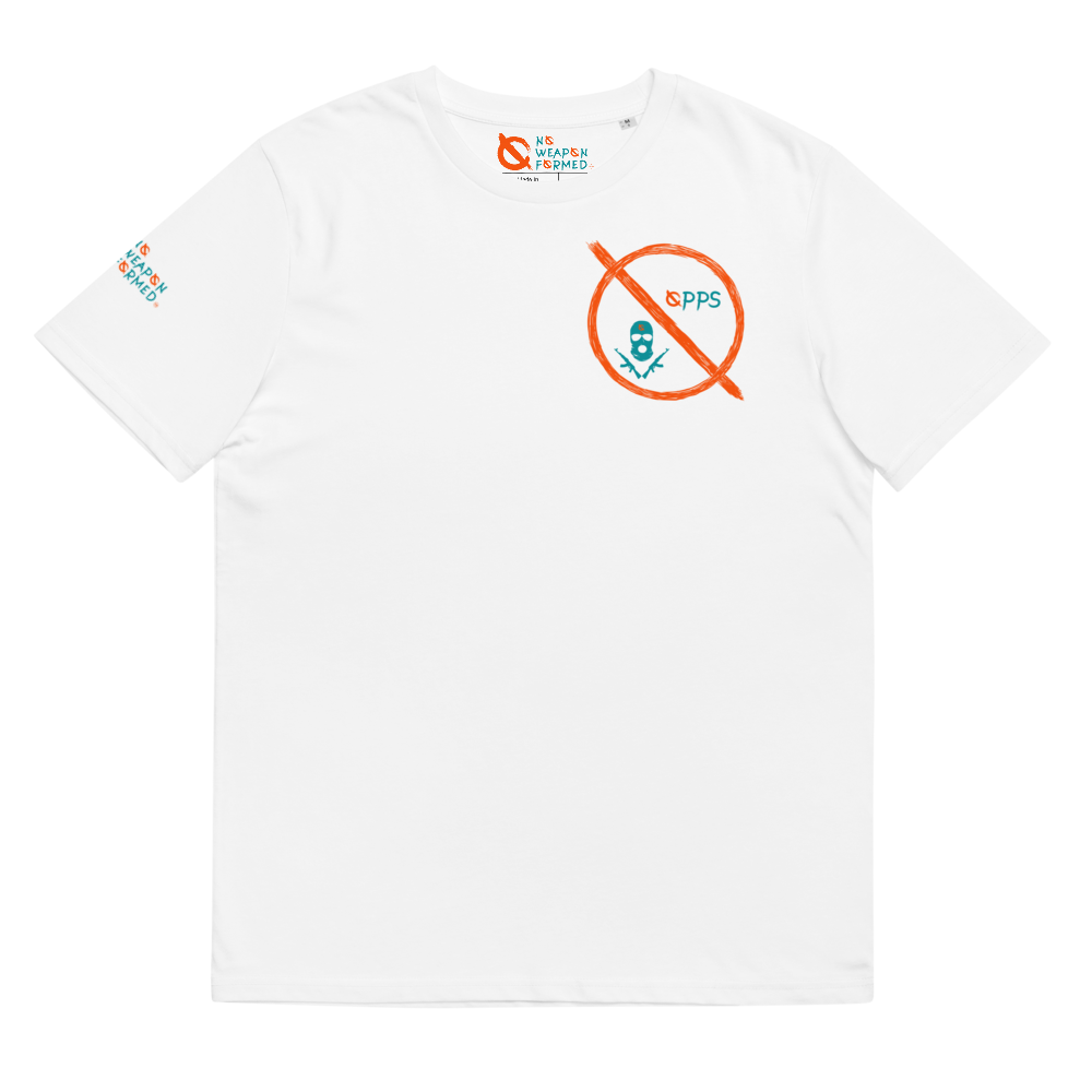 NO WEAPON FORMED 'OPPS/ROBBERS' ORANGE/AQUA GREEN - Unisex organic cotton t-shirt