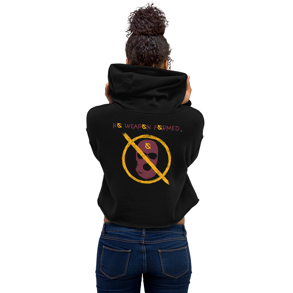Products NO WEAPON FORMED "ROBBER/OPPS" BURGUNDY/GOLD - Women's Crop Hoodie