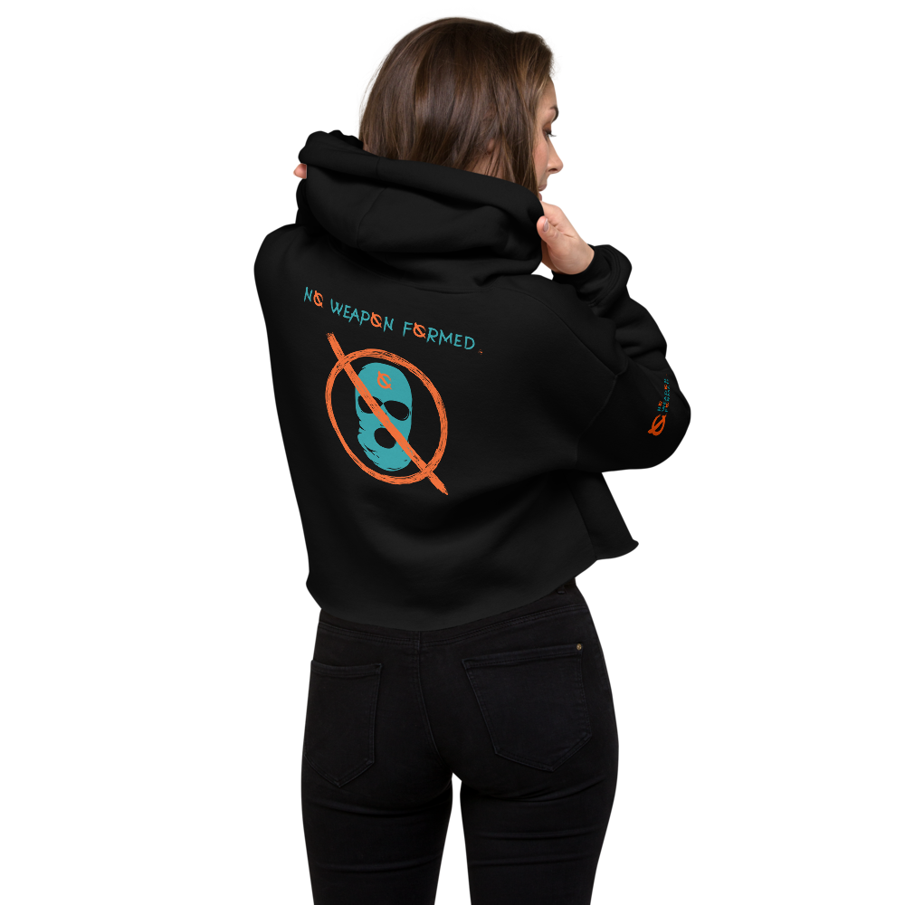 NO WEAPON FORMED 'OPPS/ROBBER' ORANGE/AQUA GREEN - Women's Crop Hoodie