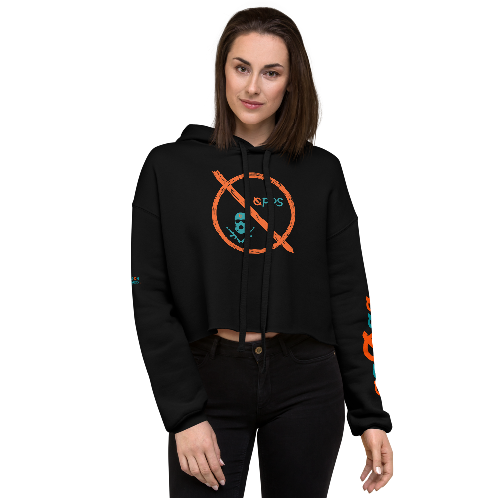 NO WEAPON FORMED 'OPPS/ROBBER' ORANGE/AQUA GREEN - Women's Crop Hoodie