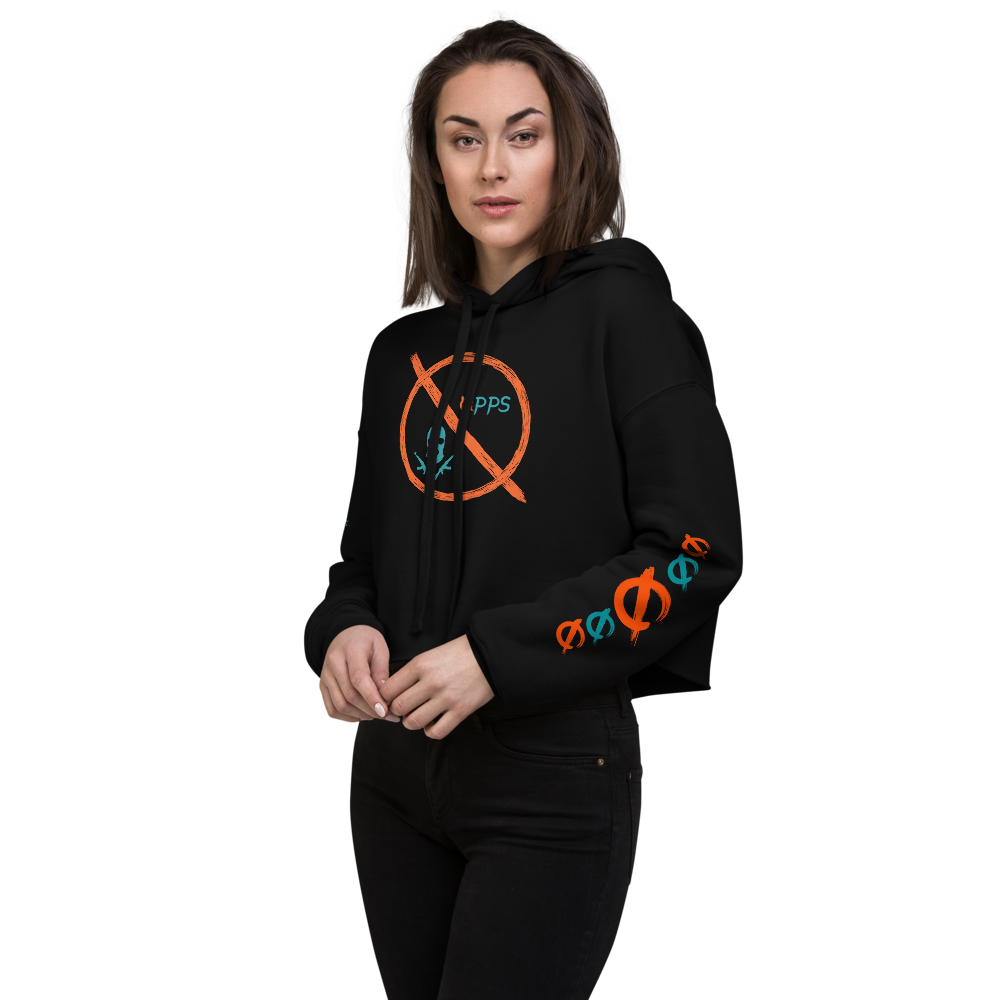 NO WEAPON FORMED 'OPPS/ROBBER' ORANGE/AQUA GREEN - Women's Crop Hoodie