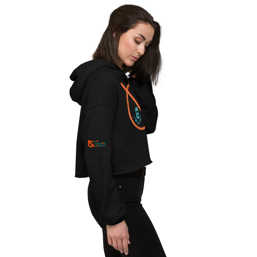 NO WEAPON FORMED 'OPPS/ROBBER' ORANGE/AQUA GREEN - Women's Crop Hoodie