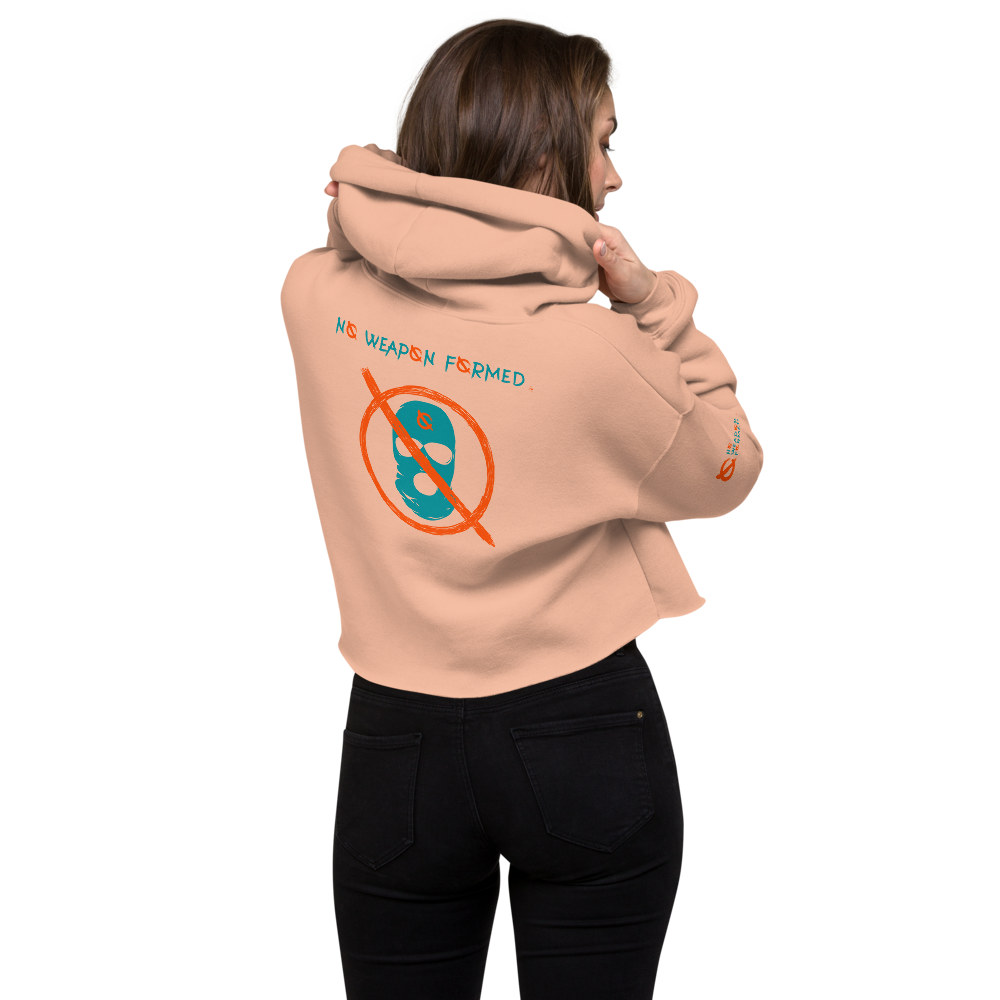 NO WEAPON FORMED 'OPPS/ROBBER' ORANGE/AQUA GREEN - Women's Crop Hoodie
