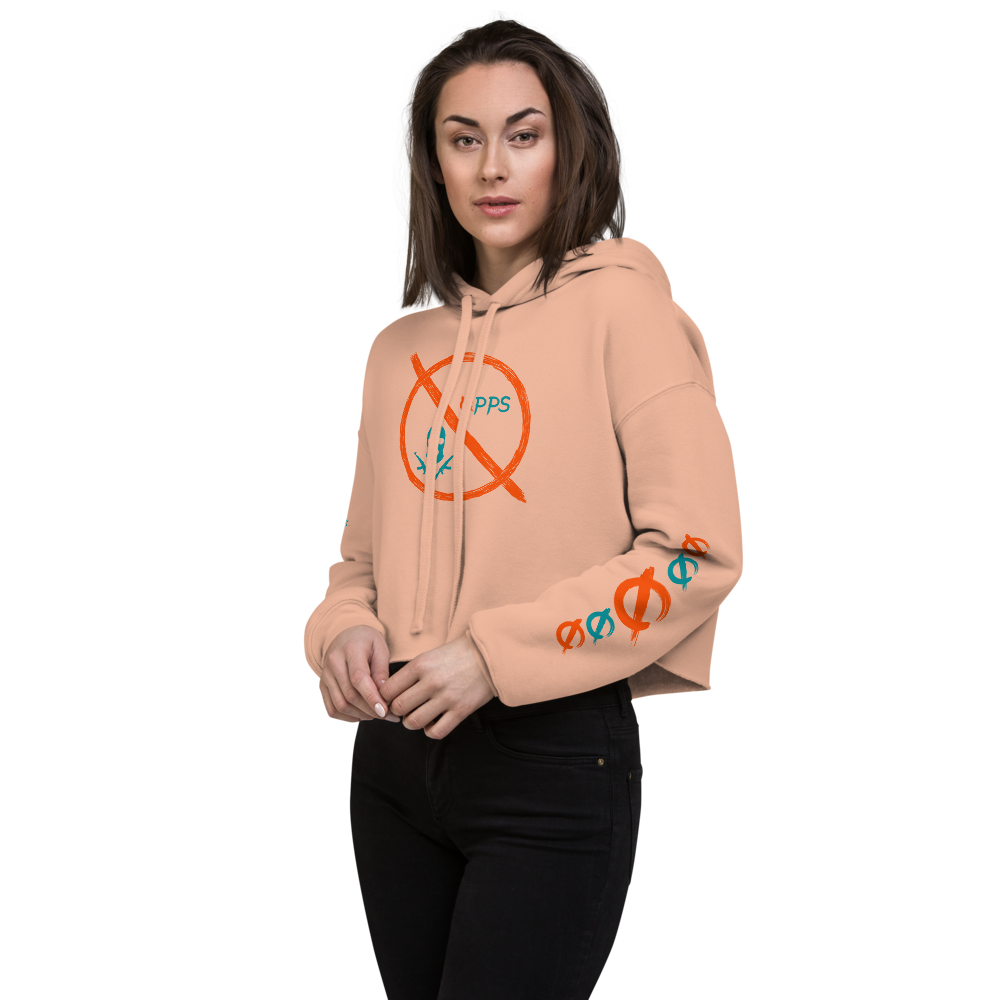 NO WEAPON FORMED 'OPPS/ROBBER' ORANGE/AQUA GREEN - Women's Crop Hoodie