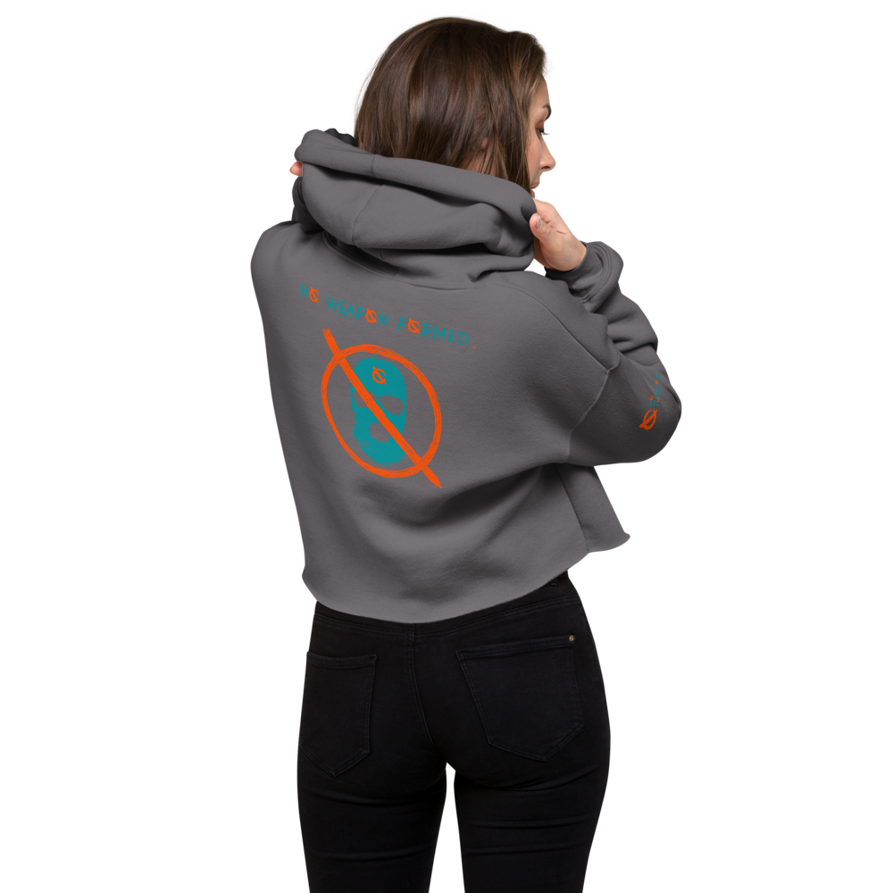 NO WEAPON FORMED 'OPPS/ROBBER' ORANGE/AQUA GREEN - Women's Crop Hoodie