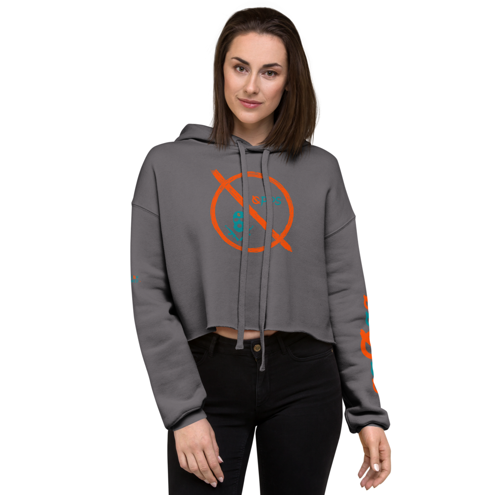 NO WEAPON FORMED 'OPPS/ROBBER' ORANGE/AQUA GREEN - Women's Crop Hoodie