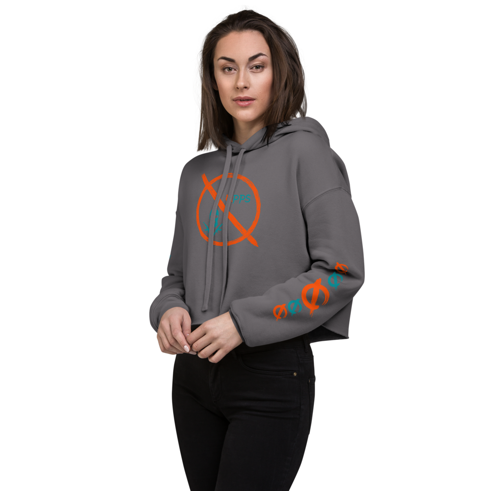 NO WEAPON FORMED 'OPPS/ROBBER' ORANGE/AQUA GREEN - Women's Crop Hoodie