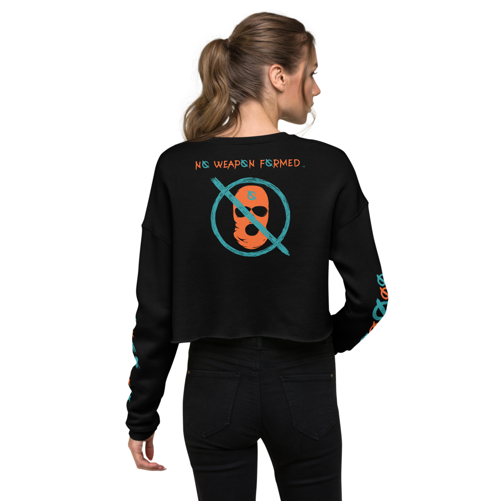 NO WEAPON FORMED 'OPPS/ROBBER' ORANGE/AQUA GREEN - Women's Crop Sweatshirt