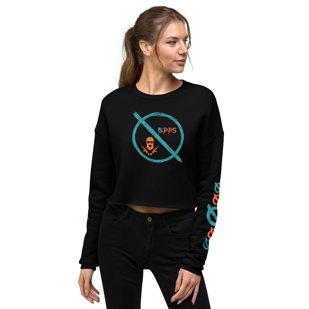 NO WEAPON FORMED 'OPPS/ROBBER' ORANGE/AQUA GREEN - Women's Crop Sweatshirt