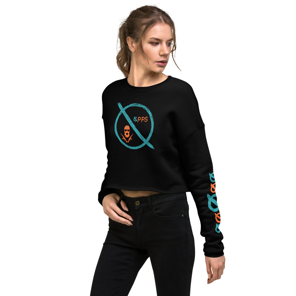 NO WEAPON FORMED 'OPPS/ROBBER' ORANGE/AQUA GREEN - Women's Crop Sweatshirt