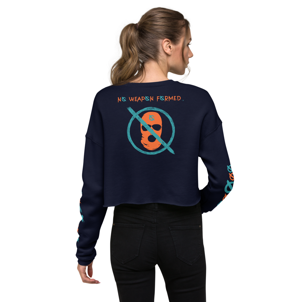 NO WEAPON FORMED 'OPPS/ROBBER' ORANGE/AQUA GREEN - Women's Crop Sweatshirt