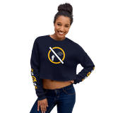 NO WEAPON FORMED 'TWO FACED PPL' YELLOW/WHITE - Women's Crop Sweatshirt