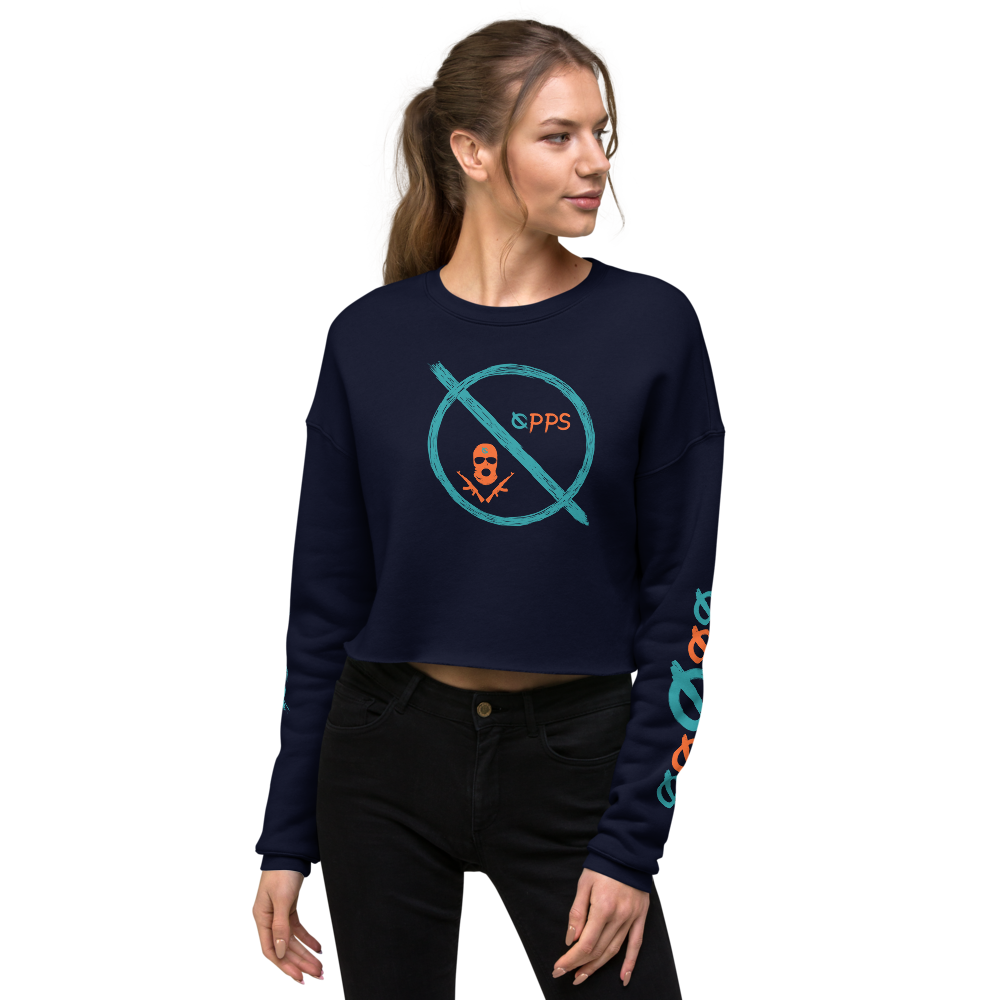 NO WEAPON FORMED 'OPPS/ROBBER' ORANGE/AQUA GREEN - Women's Crop Sweatshirt