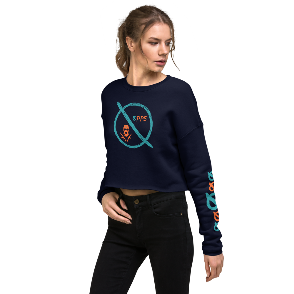 NO WEAPON FORMED 'OPPS/ROBBER' ORANGE/AQUA GREEN - Women's Crop Sweatshirt